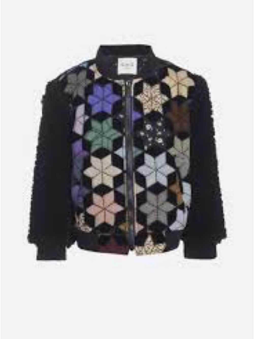 Sea New York Black Quilted Bomber with Multicolor Geometric Star Motifs